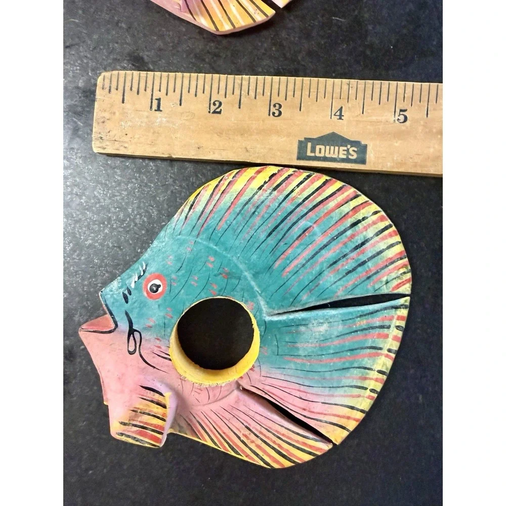 Vintage Hand Carved Wooden Fish Napkin Rings Lot of 19 Philippines Tiki MCM